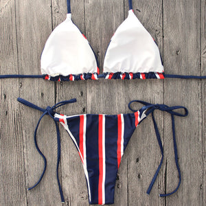 Striped Women Push Up Bikini Set