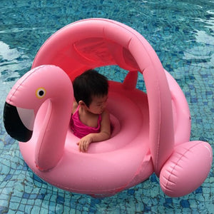 0-3 Years Old Baby Inflatable Flamingo Swan Pool Float with Sunshade