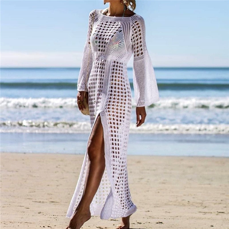 Crochet White Knitted Beach Cover Up