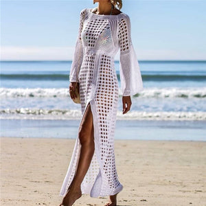 Crochet White Knitted Beach Cover Up