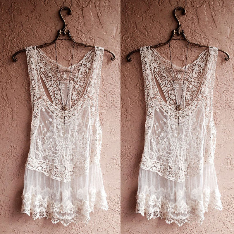 Suit Lace Crochet Sunshade Beach White Cover-Ups