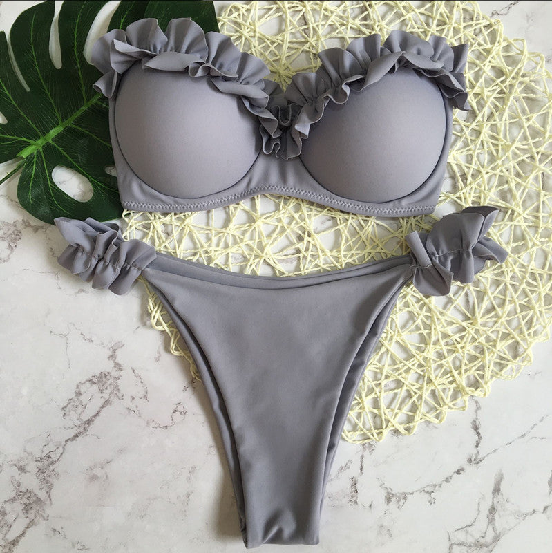 Flower Ruffles Swimsuit Push Up Bikini Set