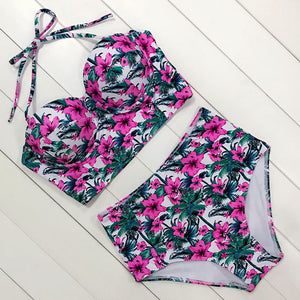 2019 Floral Print High Waist Swimsuit  Push Up Bikini Set