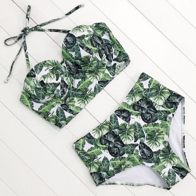 2019 Floral Print High Waist Swimsuit  Push Up Bikini Set