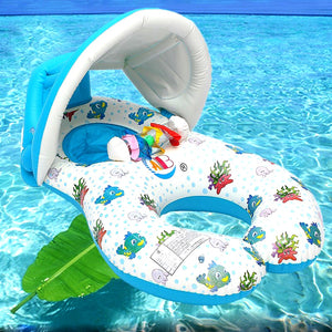 Inflatable Baby Pool Float Neck Ring With Subshade Mother Children Swim Circle